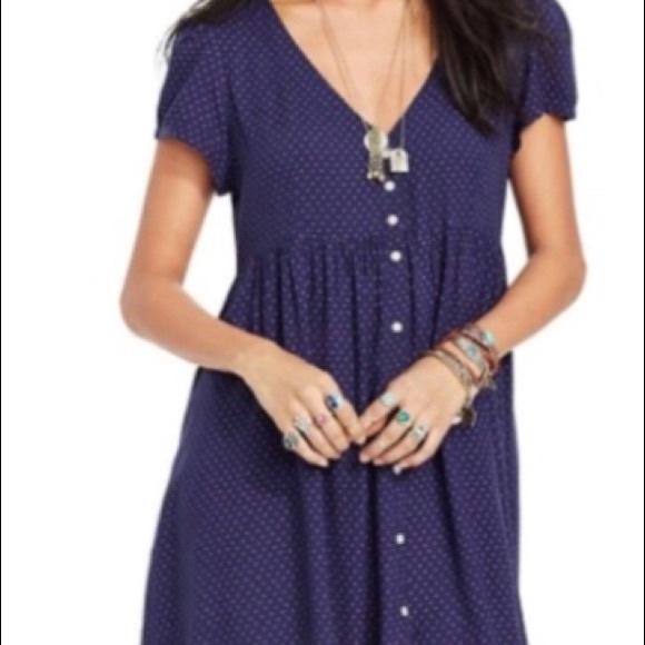 Blue with red stars mini baby doll dress - Picture 2 of 3